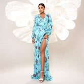 High End Long Sequined Long Sleeve V neck Cocktail Evening Dress Bridesmaid